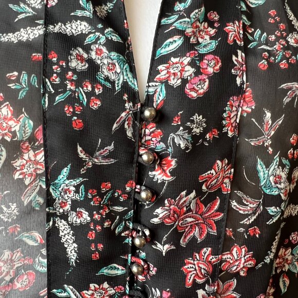 Costa Blanca Mini dress / tunic Sz M Black red green floral flowy sheet light - Picture 2 of 12